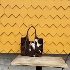 Stylish Brown and White Cow Hyde Women's Bag